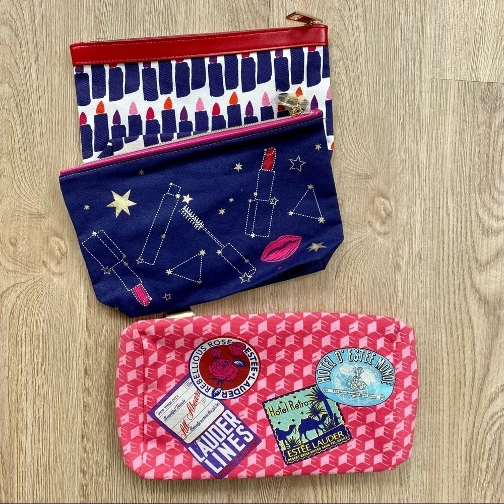 Estée Lauder Makeup Cosmetic Bag Set - 3pc Lot, Travel & Zipper Pouches